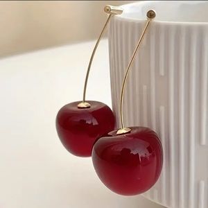 💗3/$15 Cherry earrings gold tone stems fashion fruit hot trendy removable stems